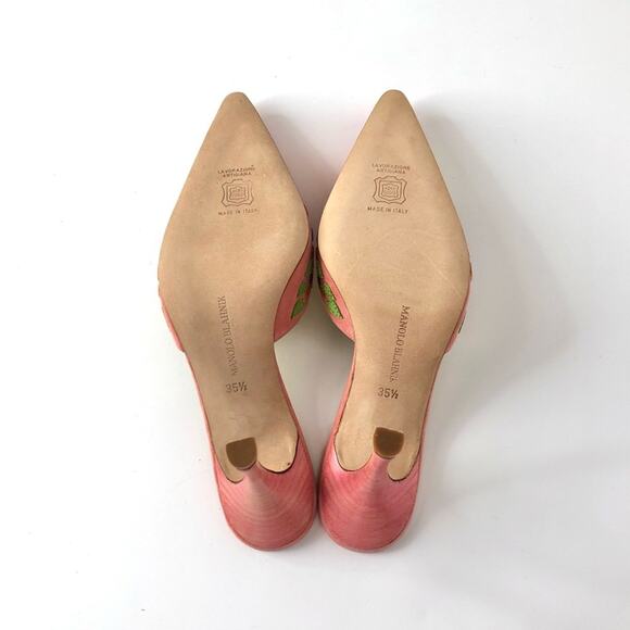 NIB Vintage Manolo Blahnik Floral Pastel Pointed Toe Heeled Mule Pumps 35.5 - Picture 6 of 7